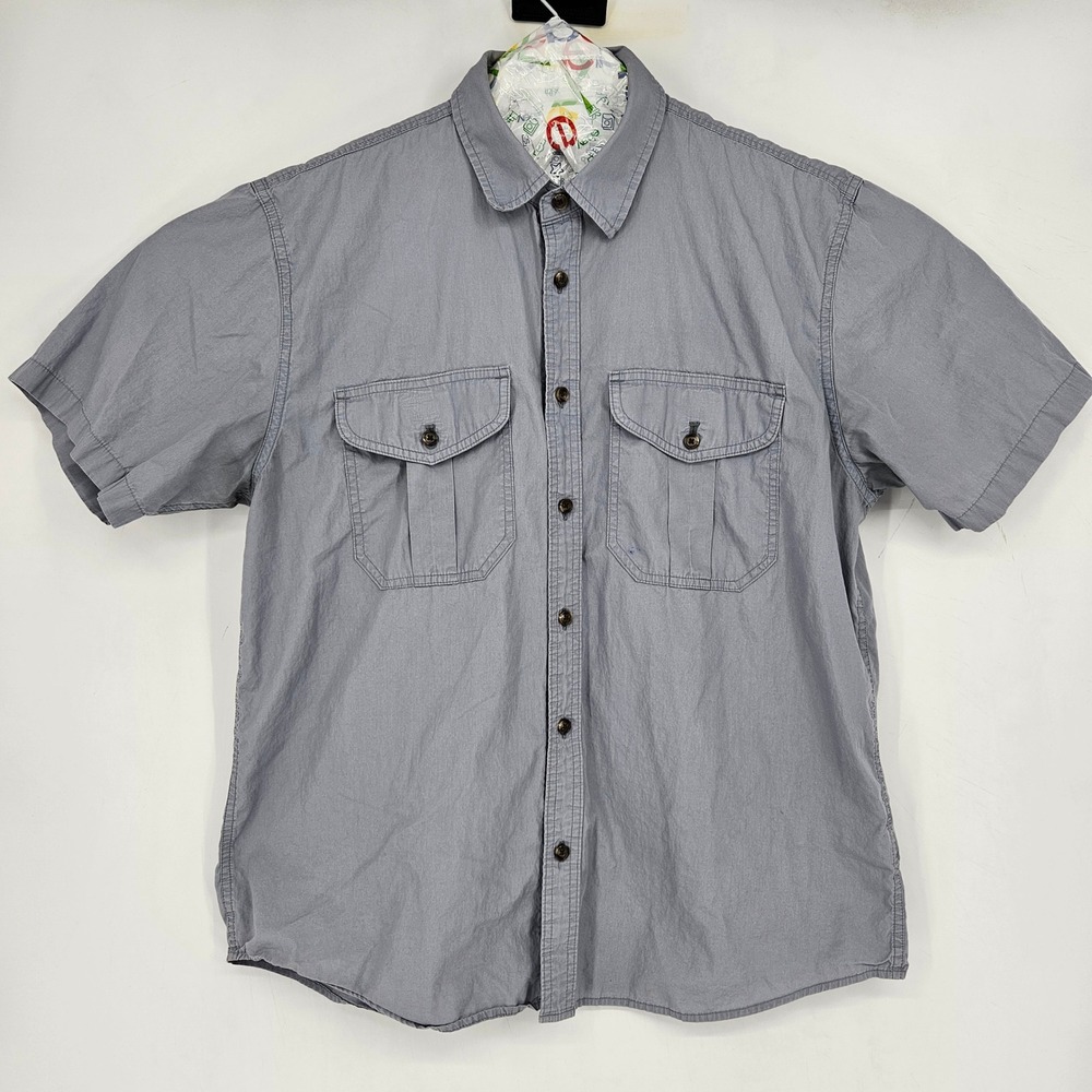 CC Filson Shirt Mens Large Button Up Gray Short Sleeve Pockets Outdoor FLAWS